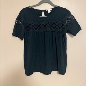 H&M Dark Green Lace Short Sleeve Shirt size Small
